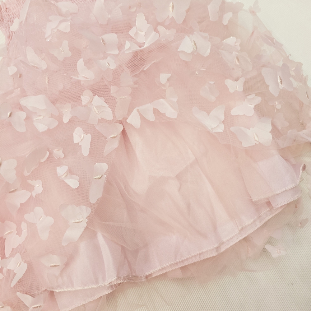 Girls Sleeveless Smocked 3D Butterfly Tulle Dress, Light Pink - (5T) - Picture 3 of 6